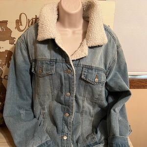 Sherpa denim jean trucker jacket